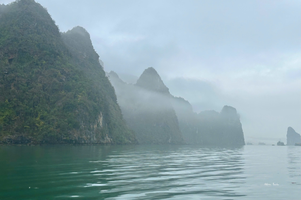 Foggy view of Halong Bay